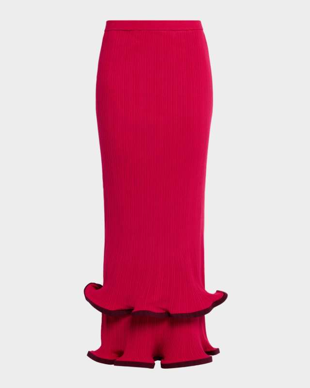Millie Flounce-Hem Knit Midi Skirt